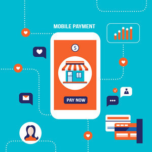 移動支付網上購物和電子商務的概念。向量例證